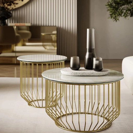 Tavolino Circus in SuperMarmo e acciaio di Bontempi