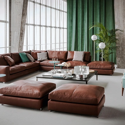 Pouf in pelle Massimosistema di Poltrona Frau