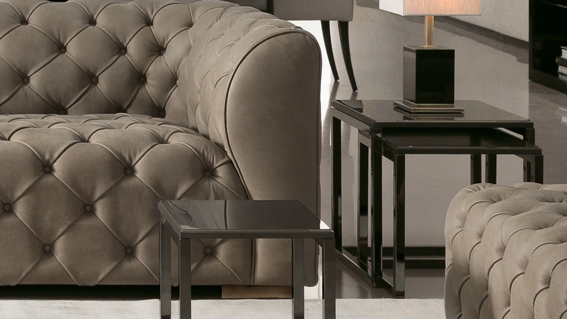 Tavolino in vetro e ottone Mondrian di Daytona Home