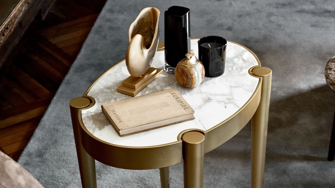 Tavolino classico in marmo e ottone Victoria di Daytona Home