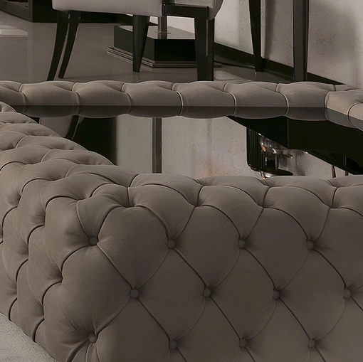 Pouf Vogue in pelle con top in vetro di Daytona Home