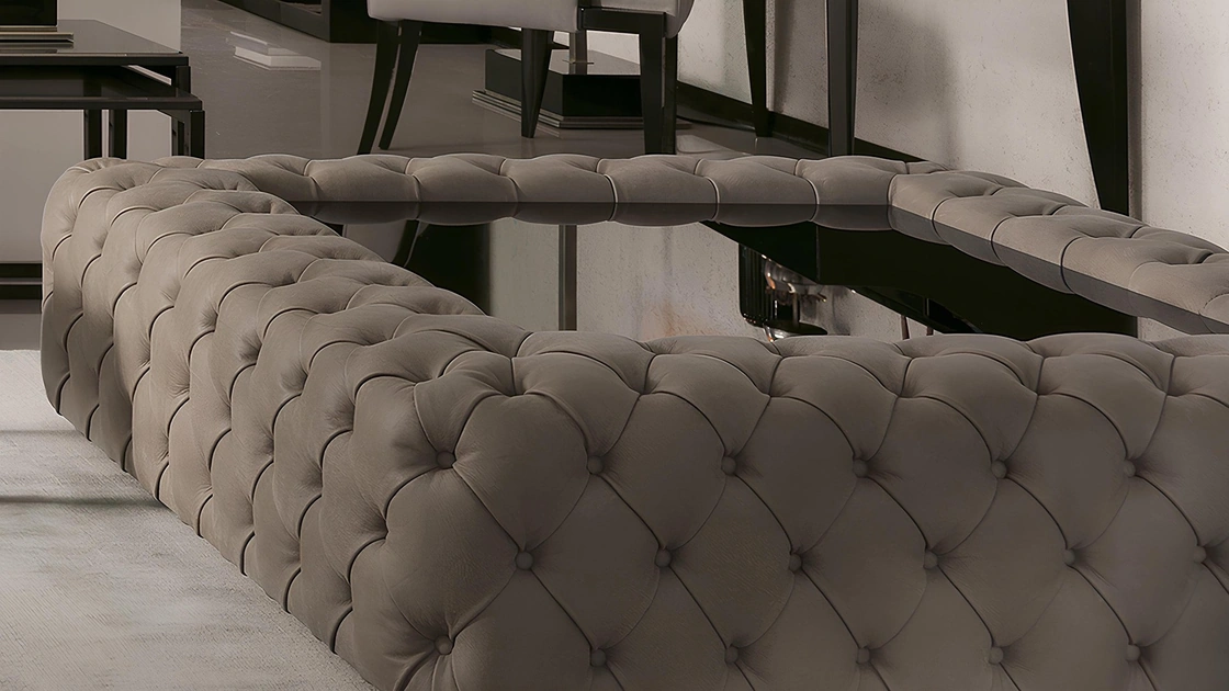 Pouf Vogue in pelle con top in vetro di Daytona Home