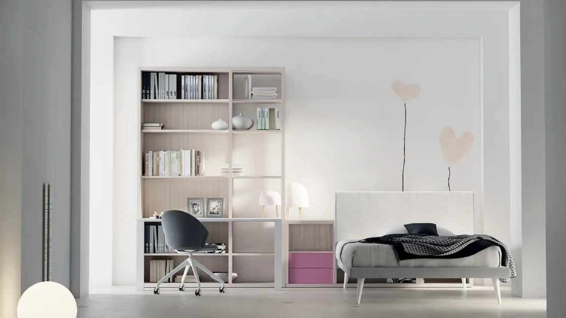 Cameretta componibile C06 Letti a terra in melaminico e laccato di Dielle