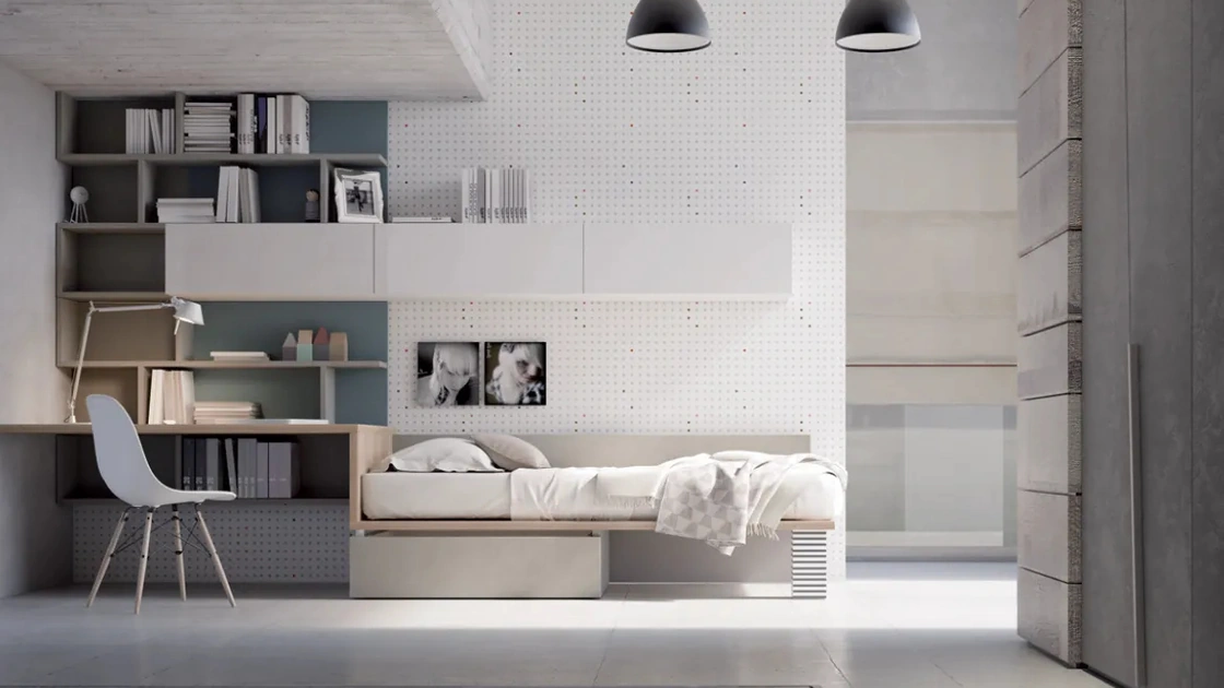 Cameretta componibile C28 Letti a terra in laccato e melaminico di Dielle