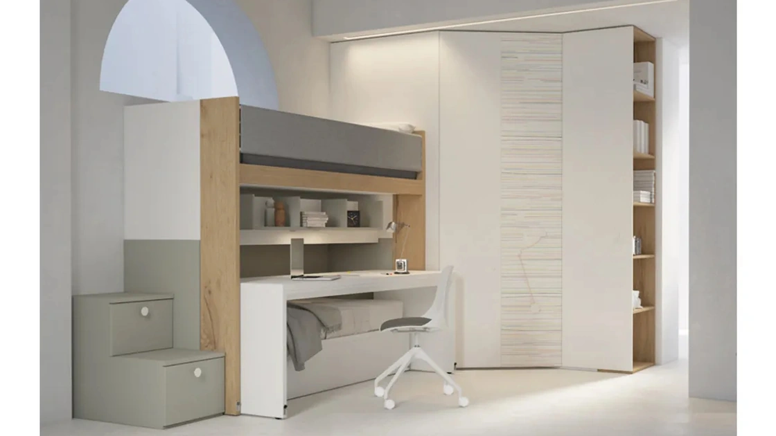 Cameretta S03 Letti a soppalco in laccato opaco e melaminico di Dielle