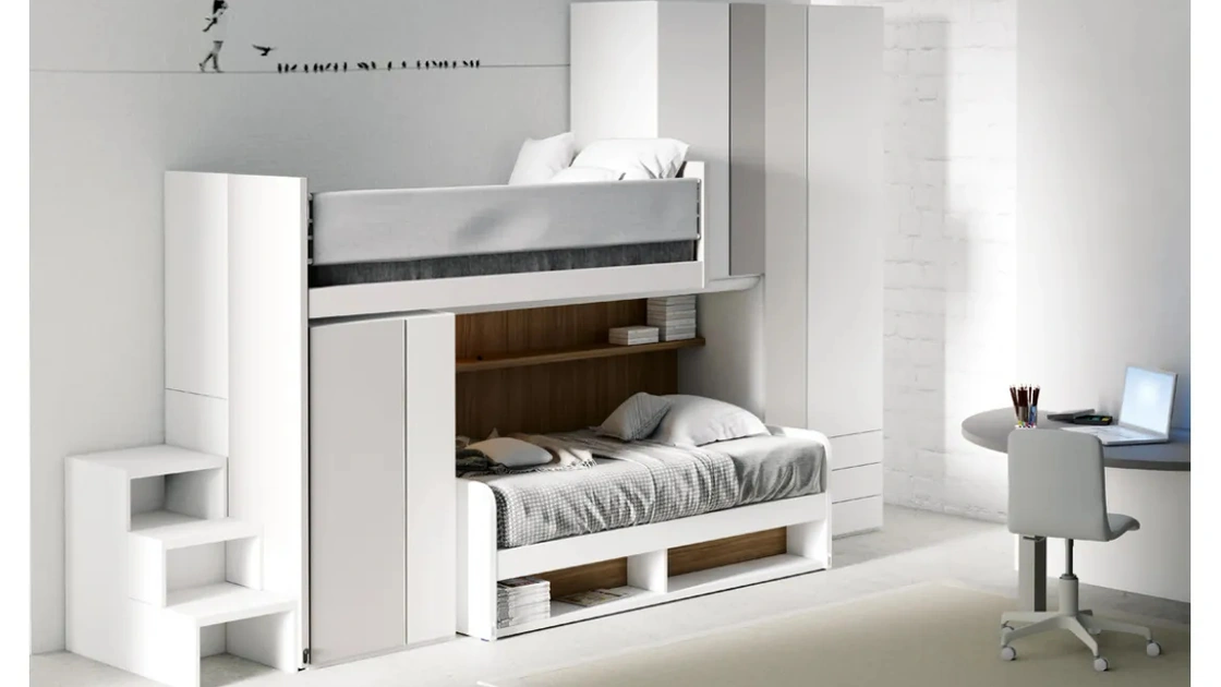 Cameretta S11 Letti a soppalco in laccato opaco di Dielle