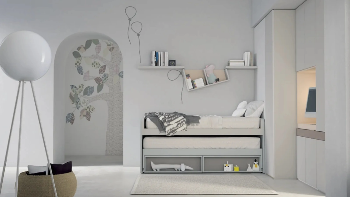Cameretta C14 Salvaspazio in laccato e melaminico con letto estraibile di Dielle