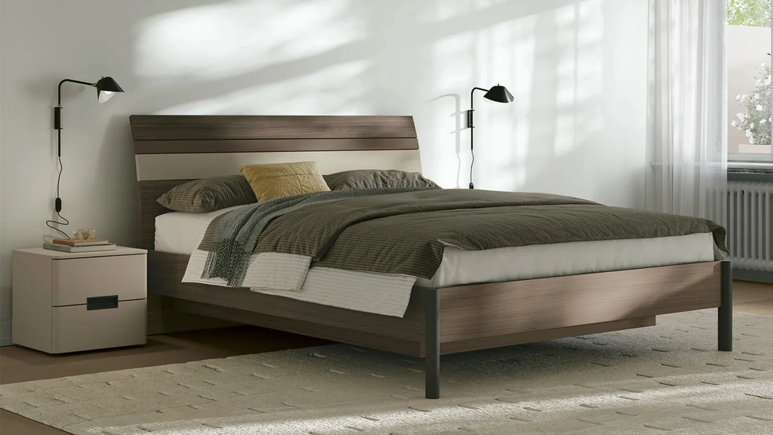 Letto matrimoniale in nobilitato effetto legno con testiera Trendy di Dielle Modus