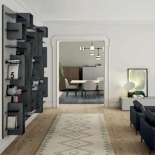 Libreria sospesa con mensole e box in metallo laccato Line Up 07 di Dielle Modus