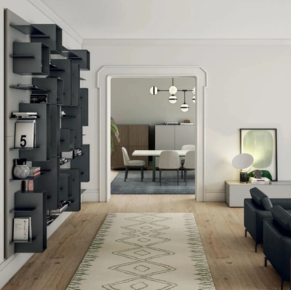 Libreria sospesa con mensole e box in metallo laccato Line Up 07 di Dielle Modus