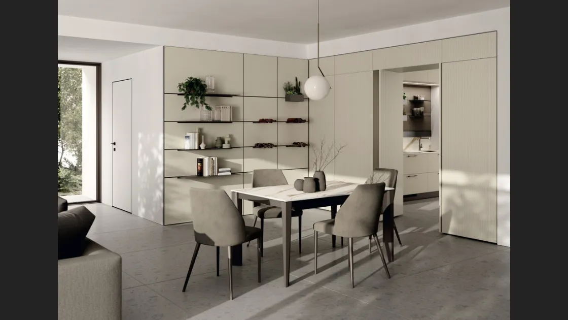 Libreria Living Moda Strips Urban Gold in laminato e acciaio di Scavolini