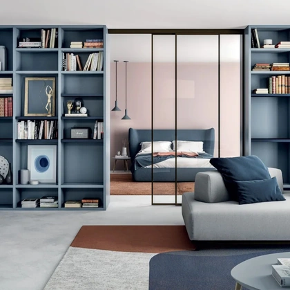 Libreria Line Up 19 a muro in laccato opaco pioggia e oceano di Dielle Modus