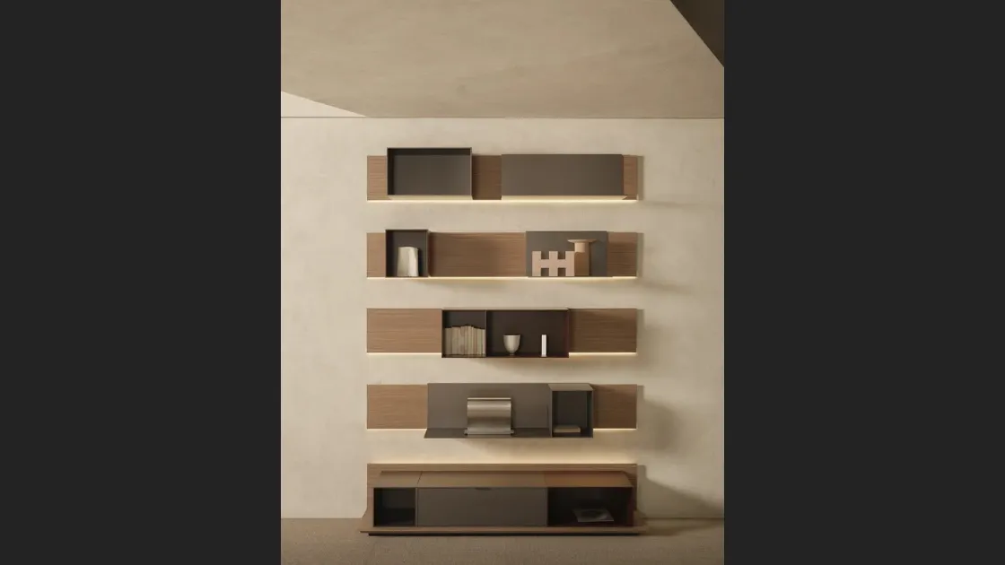 Libreria sospesa in legno e alluminio Pentagramma di MDF Italia