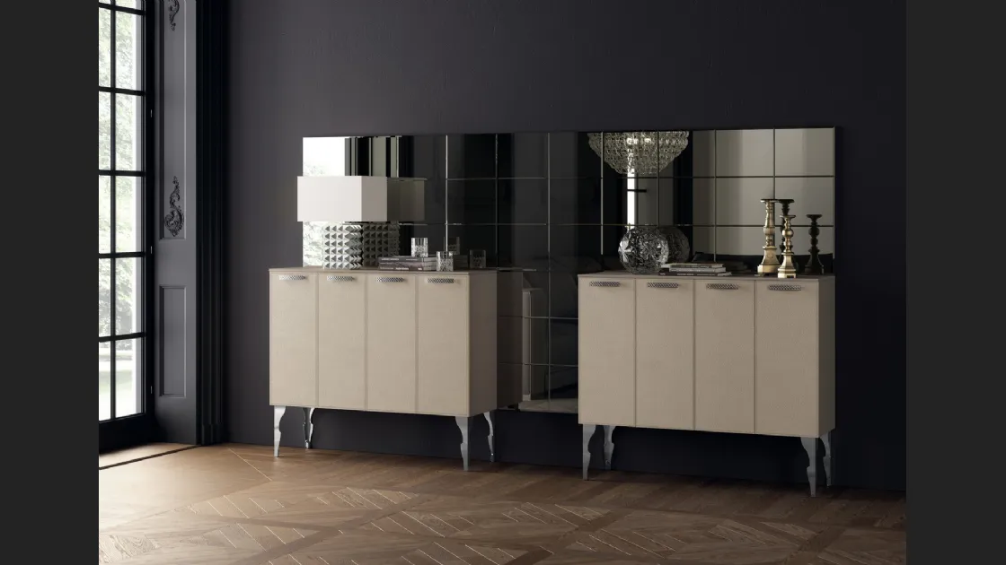 Madia alta Living Exclusiva 03 in Pelle Grigio Perla di Scavolini