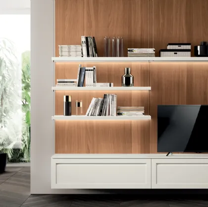 Parete Attrezzata Living Carattere 04 in laccato opaco Bianco Prestige di Scavolini