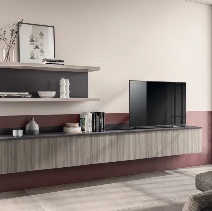 Parete Attrezzata sospesa Living Easy Urban 01 in decorativo Eucalipto Taj di Scavolini