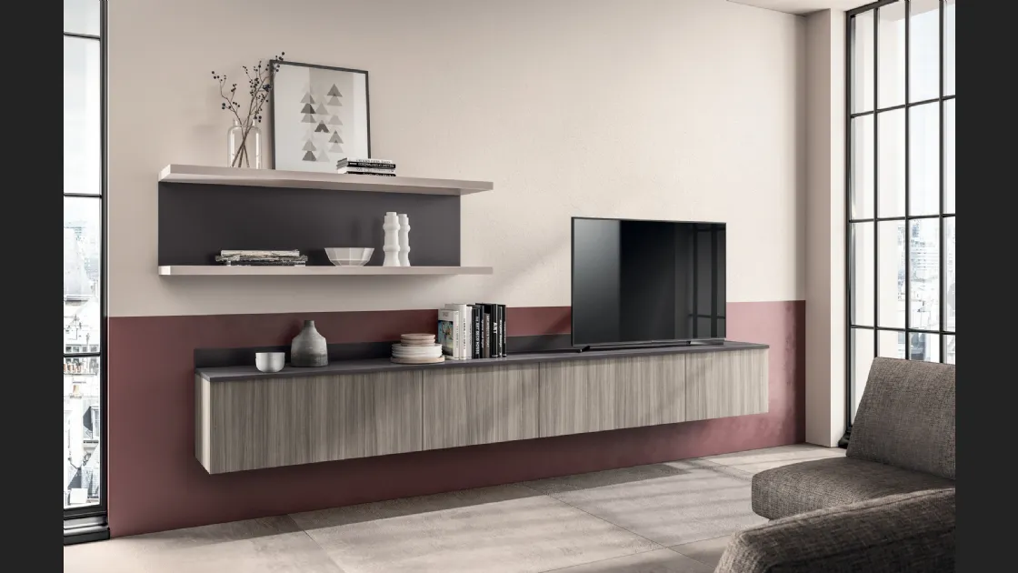 Parete Attrezzata sospesa Living Easy Urban 01 in decorativo Eucalipto Taj di Scavolini