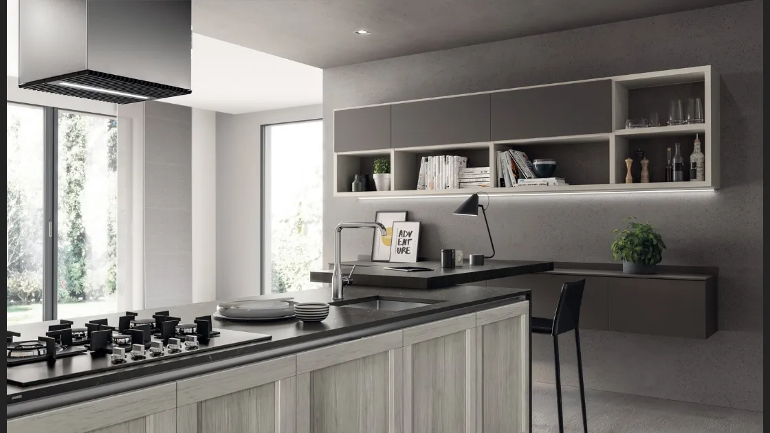 Parete Attrezzata sospesa Living Evolution 01 in laccato Grigio di Scavolini