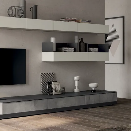 Parete Attrezzata Living Evolution 03 in decorativo Concrete Medium di Scavolini