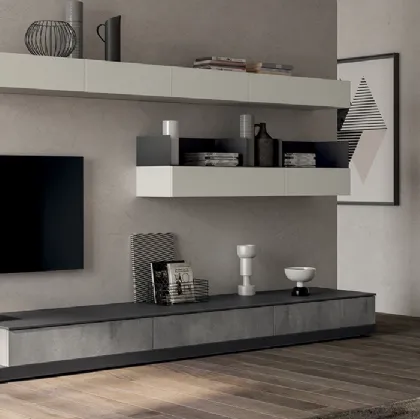 Parete Attrezzata Living Evolution 03 in decorativo Concrete Medium di Scavolini