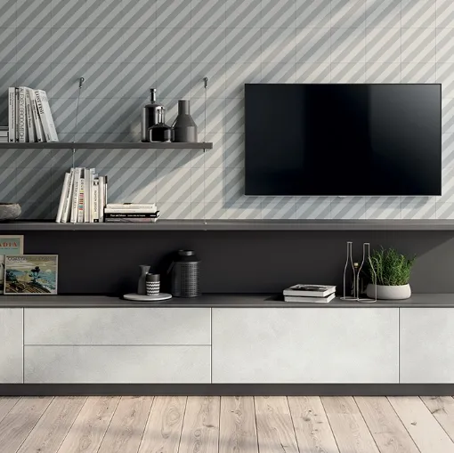 Parete Attrezzata Living Evolution 05 in decorativo Concrete di Scavolini
