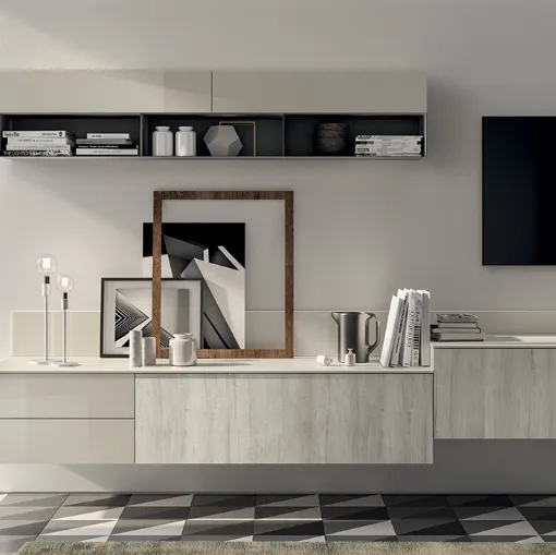 Parete Attrezzata Living Evolution 06 in Decorativo Rovere Artic di Scavolini