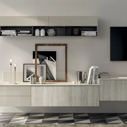 Parete Attrezzata Living Evolution 06 in Decorativo Rovere Artic di Scavolini