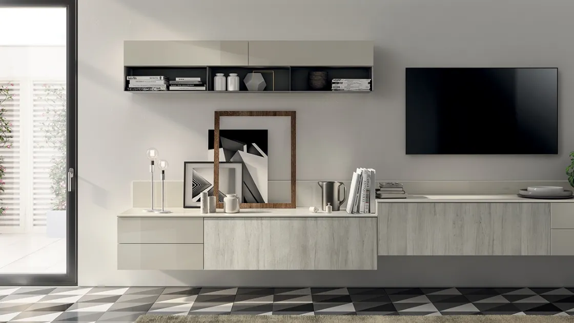 Parete Attrezzata Living Evolution 06 in Decorativo Rovere Artic di Scavolini