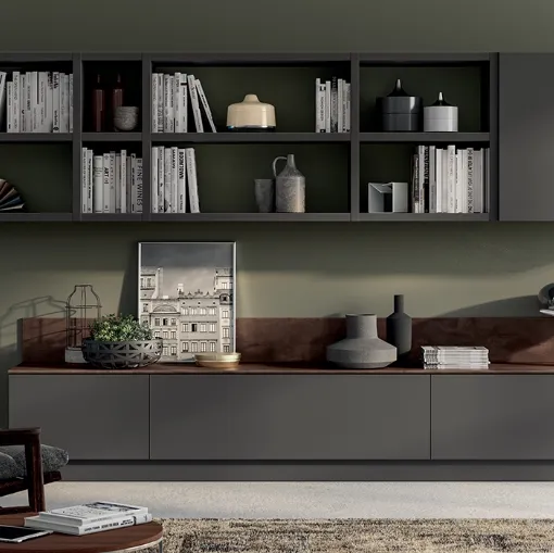 Parete Attrezzata Living Evolution 04 in laccato Grigio Ferro di Scavolini