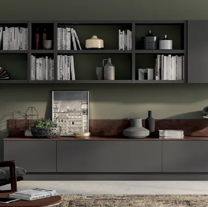 Parete Attrezzata Living Evolution 04 in laccato Grigio Ferro di Scavolini