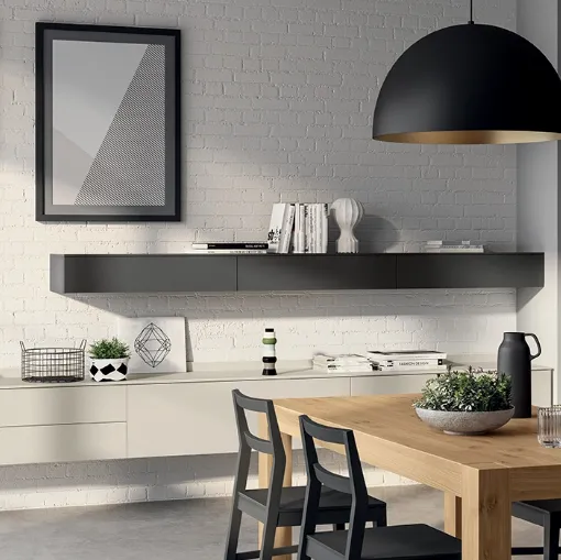 Parete Attrezzata sospesa Living Evolution 02 in laccato opaco Tortora di Scavolini