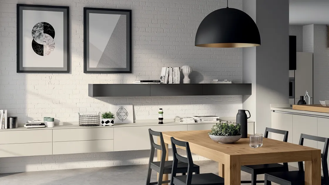 Parete Attrezzata sospesa Living Evolution 02 in laccato opaco Tortora di Scavolini