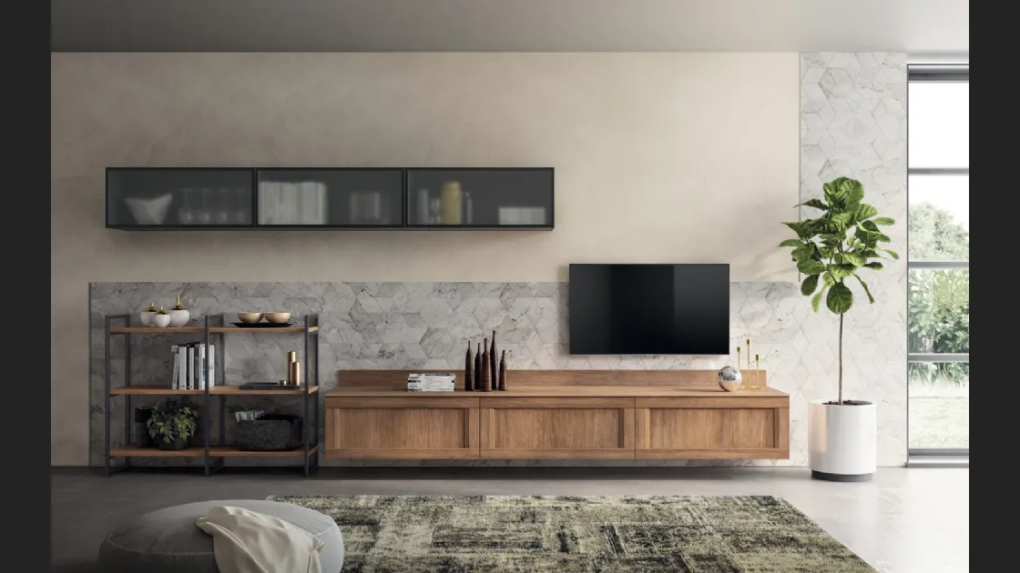 Parete Attrezzata Living Evolution 07 in decorativo Rovere Land di Scavolini