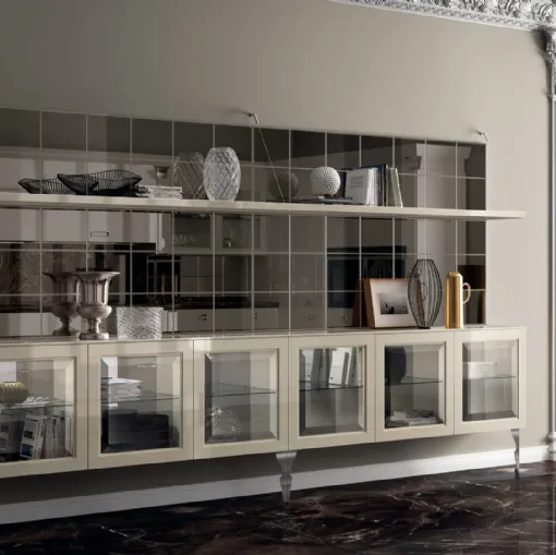 Parete Attrezzata Living Exclusiva 07 in laccato lucido Tortora con ante in vetro di Scavolini