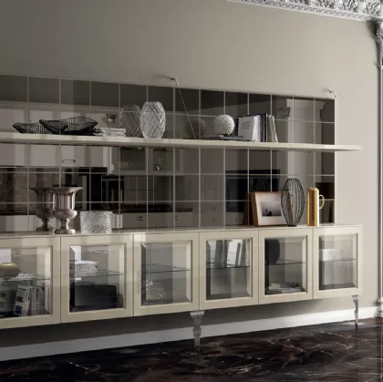 Parete Attrezzata Living Exclusiva 07 in laccato lucido Tortora con ante in vetro di Scavolini