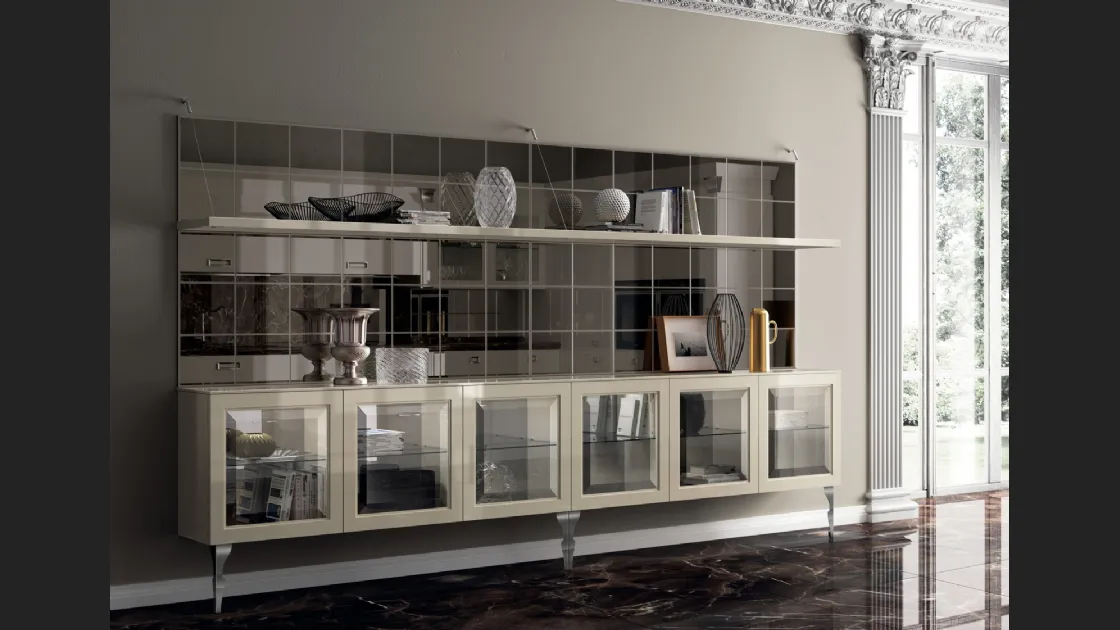 Parete Attrezzata Living Exclusiva 07 in laccato lucido Tortora con ante in vetro di Scavolini