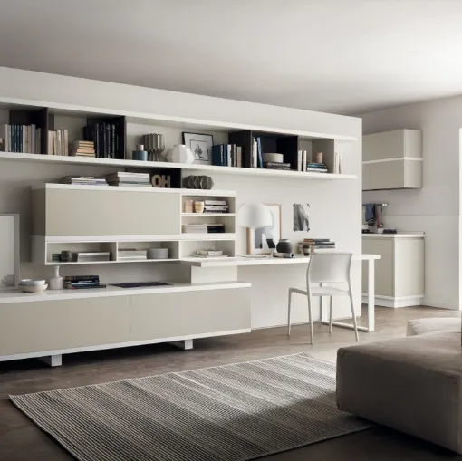 Parete Attrezzata Living Foodshelf 03 in laccato Tortora e Bianco di Scavolini