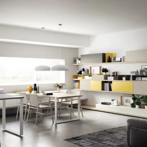 Parete Attrezzata Living Foodshelf 01 in laccato Tortora e Giallo di Scavolini