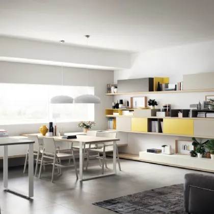 Parete Attrezzata Living Foodshelf 01 in laccato Tortora e Giallo di Scavolini