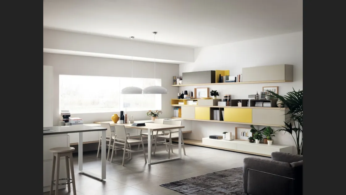 Parete Attrezzata Living Foodshelf 01 in laccato Tortora e Giallo di Scavolini