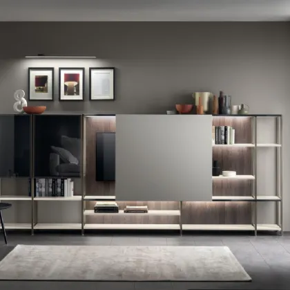 Parete Attrezzata Living Formalia 05 con Anta scorrevole in laccato Pet Pioggia di Scavolini