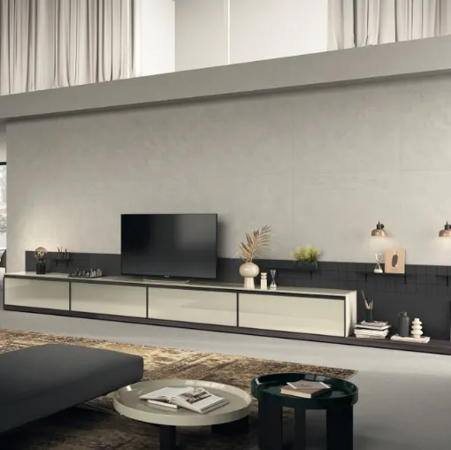 Parete Attrezzata Living Jeometrica 01 in vetro Tortora di Scavolini