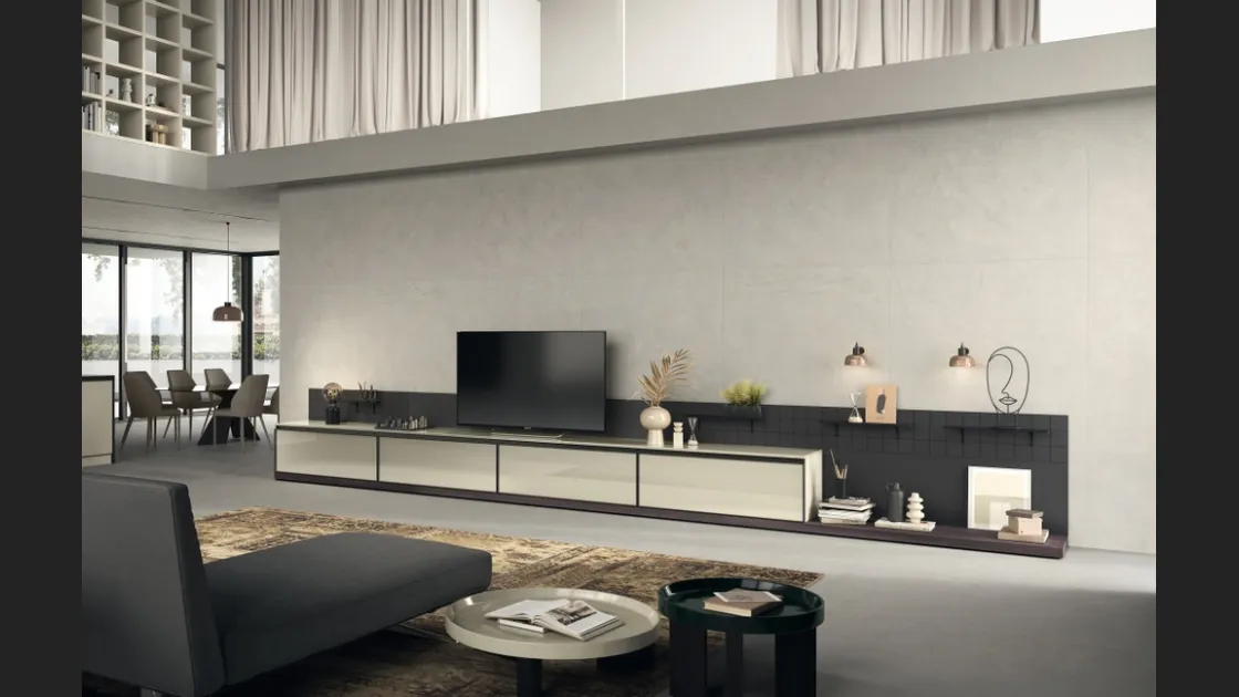 Parete Attrezzata Living Jeometrica 01 in vetro Tortora di Scavolini