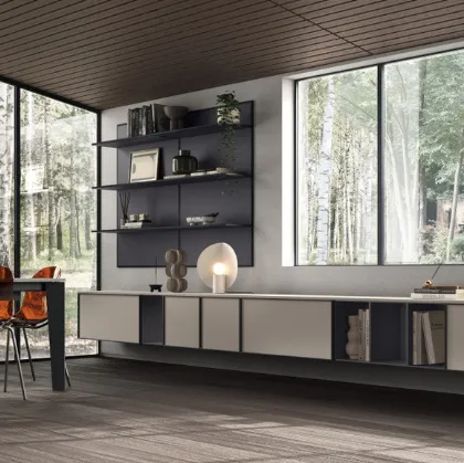 Parete Attrezzata Living Jeometrica 03 in decorativo Soft Beige di Scavolini