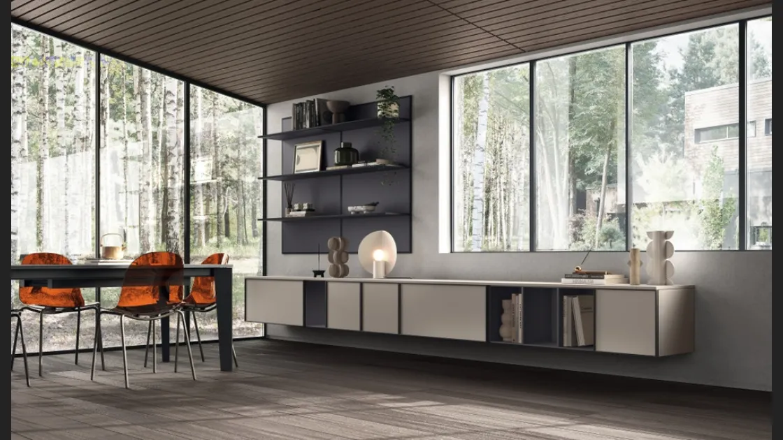 Parete Attrezzata Living Jeometrica 03 in decorativo Soft Beige di Scavolini