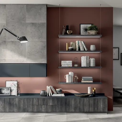 Parete Attrezzata Living Liberamente 04 in decorativo Rovere Lavagna di Scavolini