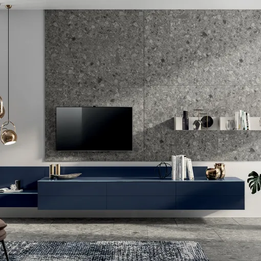 Parete Attrezzata Living Liberamente 08 in laccato Blu Moon di Scavolini