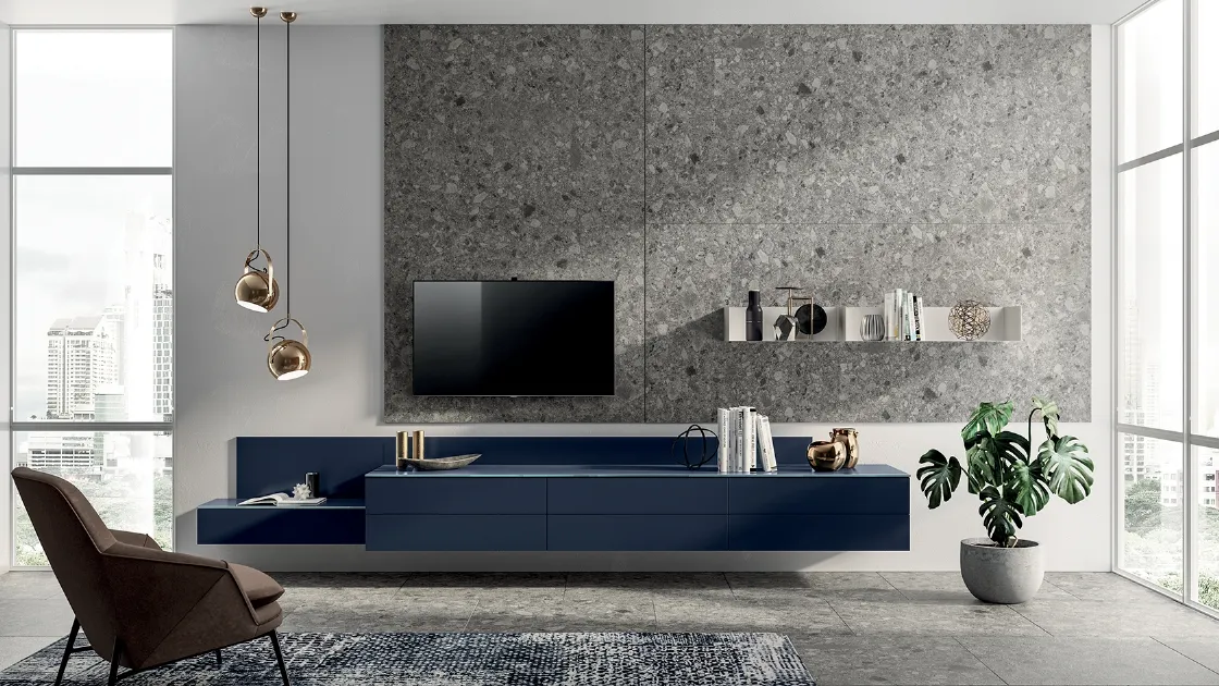 Parete Attrezzata Living Liberamente 08 in laccato Blu Moon di Scavolini