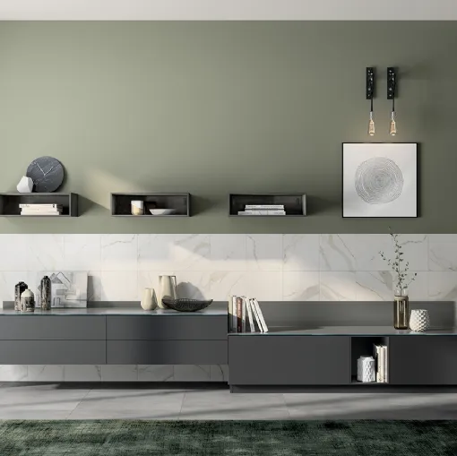 Parete Attrezzata Living Liberamente 07 in laccato opaco Grigio Ferro di Scavolini