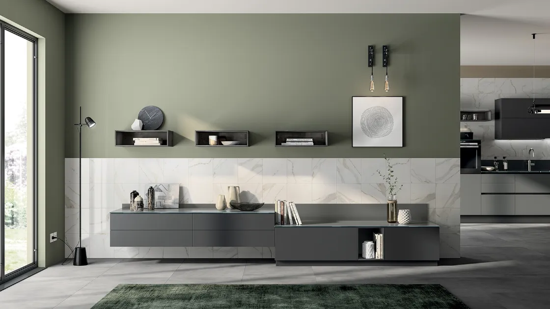 Parete Attrezzata Living Liberamente 07 in laccato opaco Grigio Ferro di Scavolini